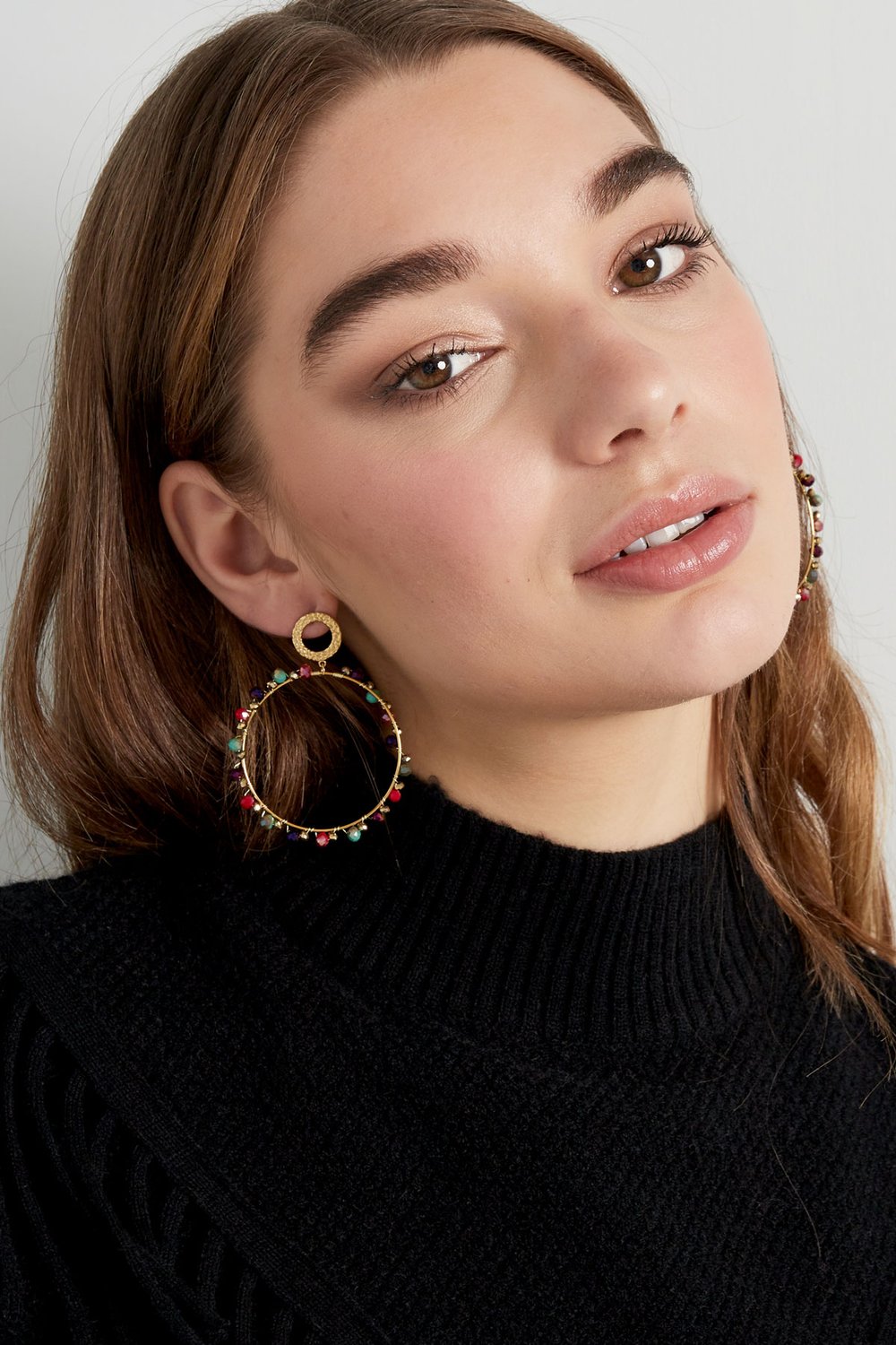 Earrings with beads - Gold color/beige h5Picture4