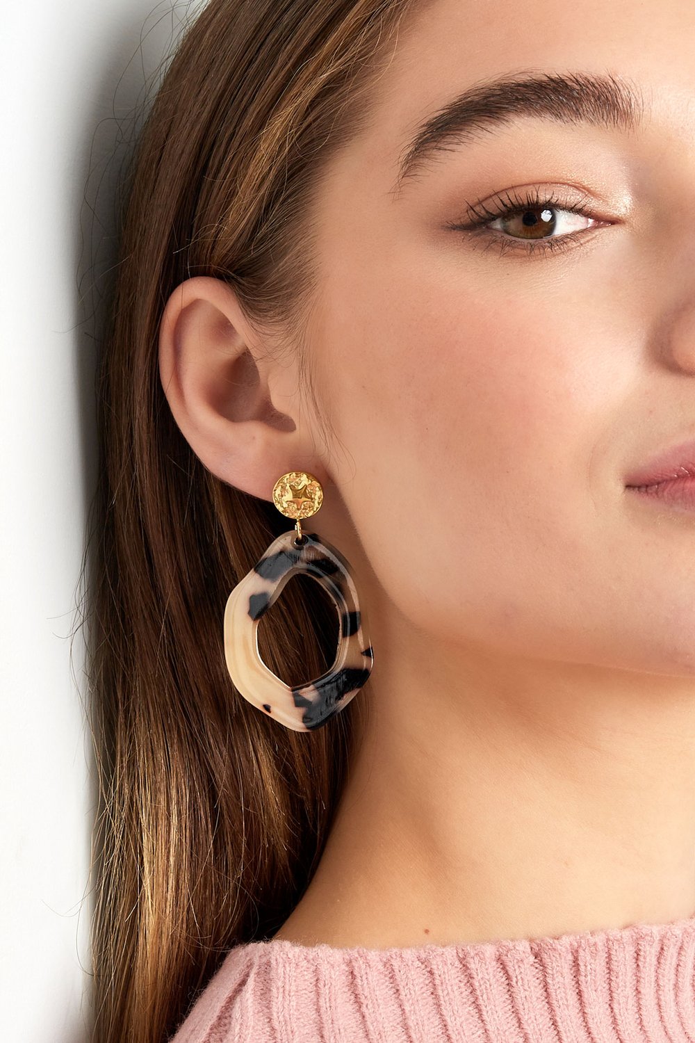 Aesthetic earrings with print - camel/Gold color Picture4