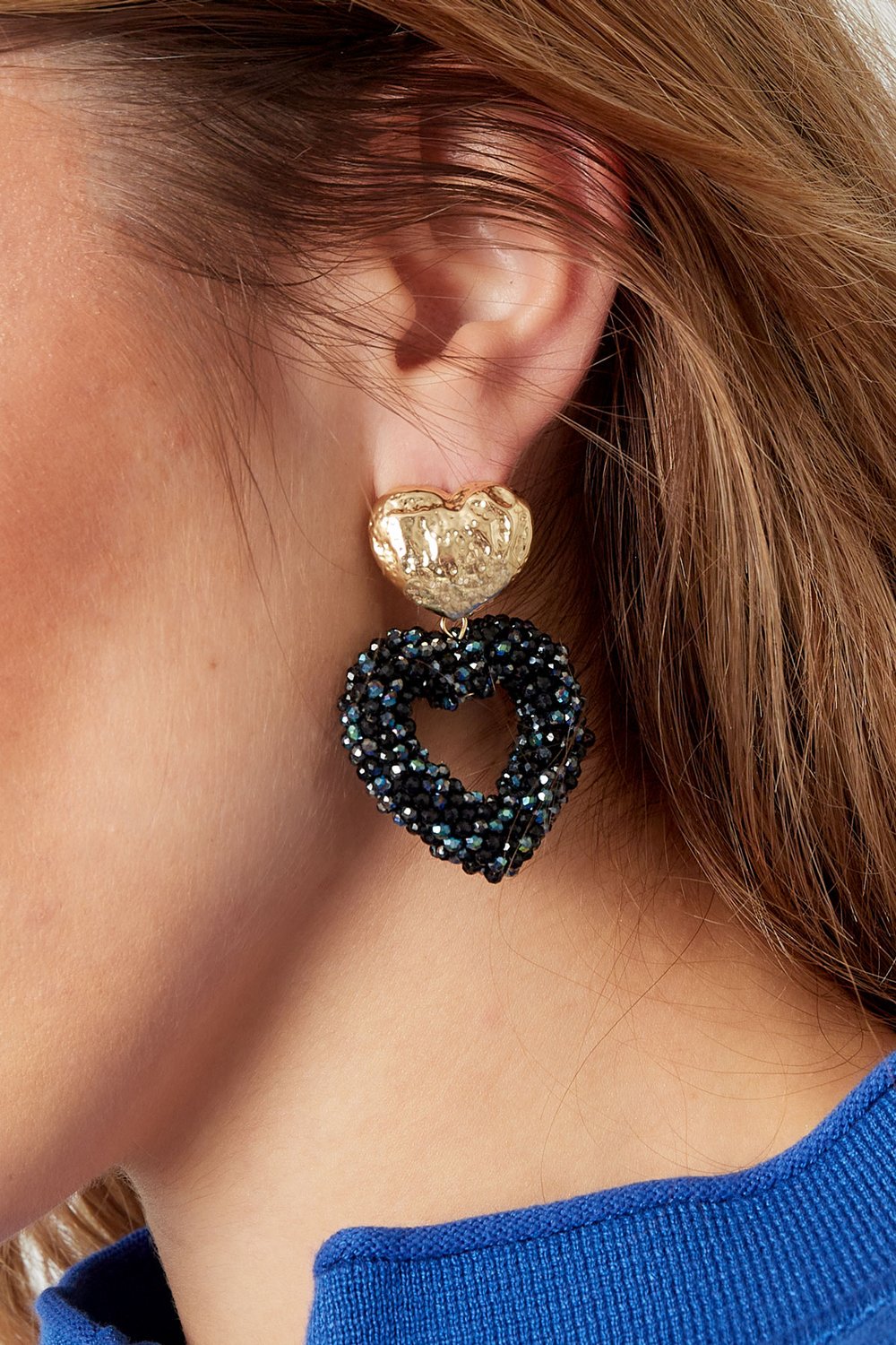 Heart bead earrings - Gold color/orange/red h5Picture3