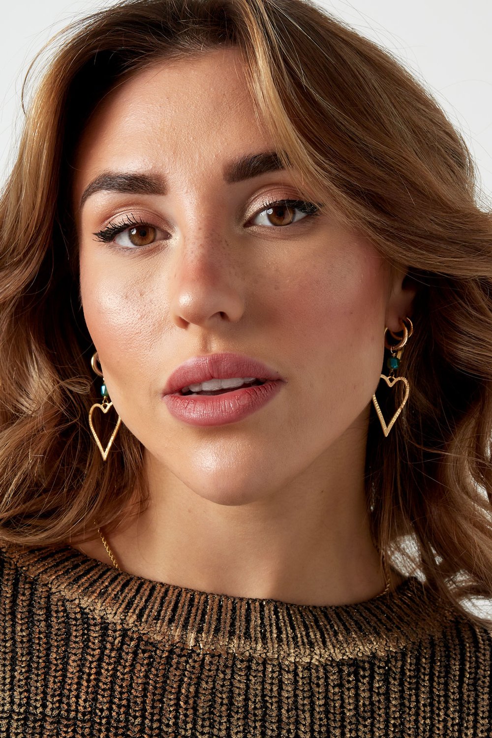 Ohrringe Herz mit Stein - Goldfarbe/Flieder h5Bild2