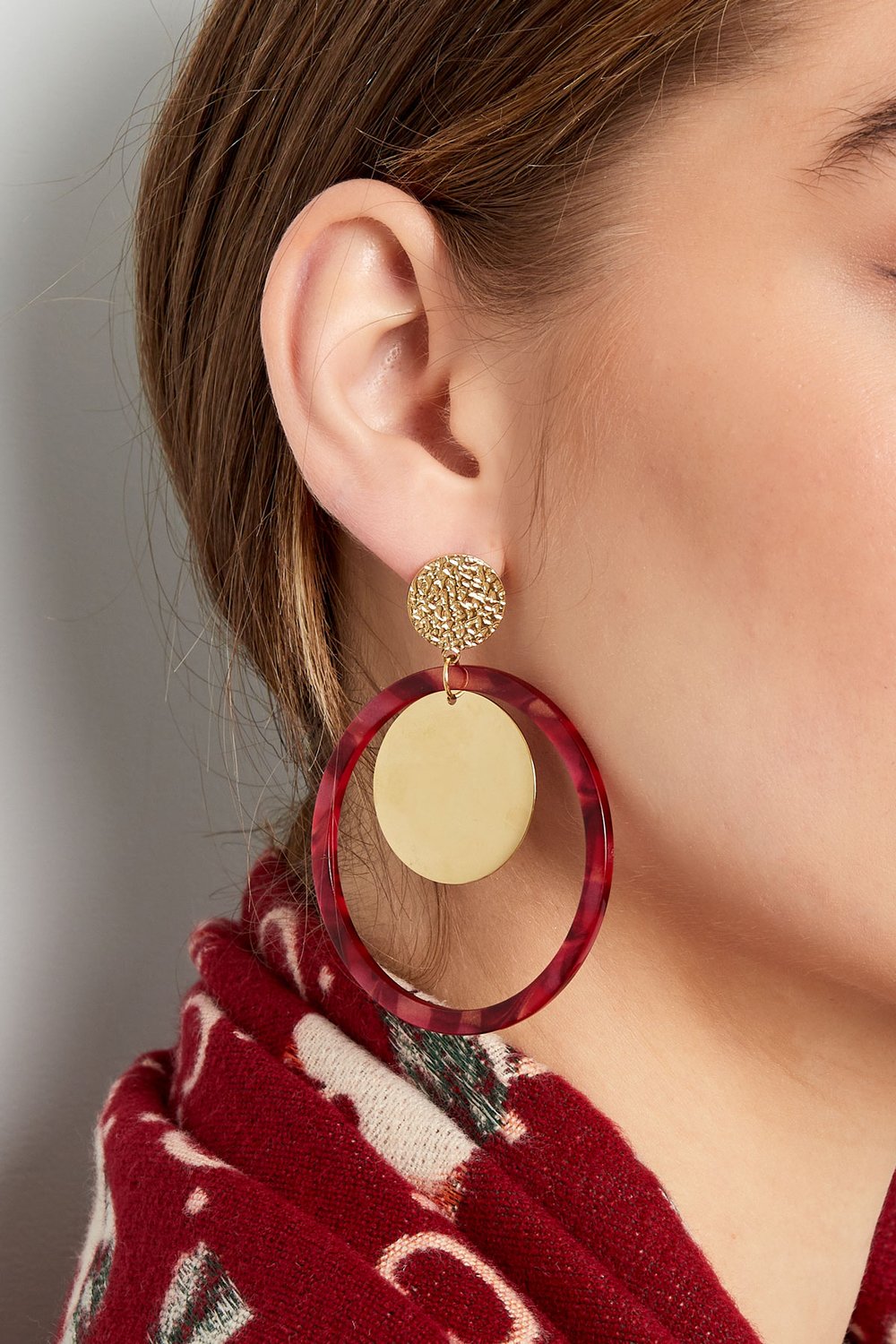 Earrings circles with print - Gold color/beige h5Picture3