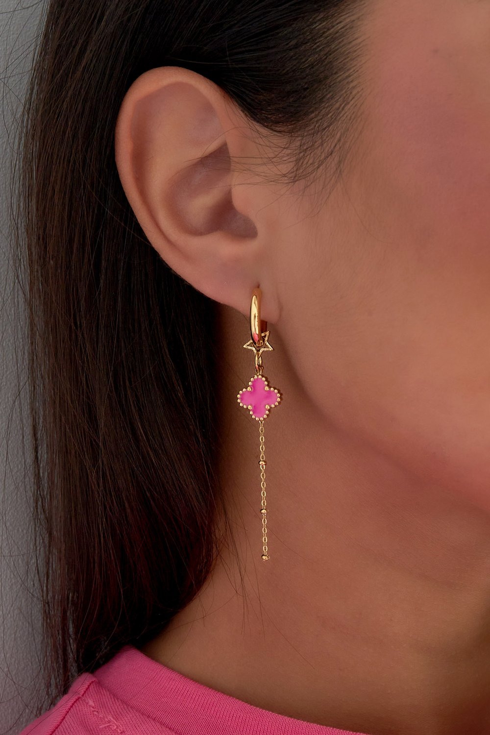 Pendientes trébol noche - Color dorado rosa Imagen4
