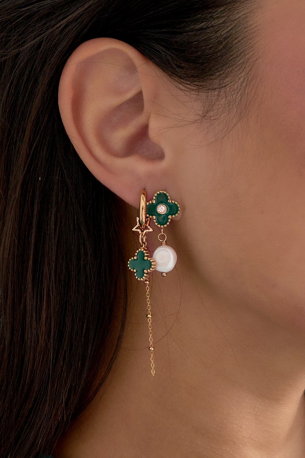 Pendientes trébol noche - Color dorado rosa Imagen7