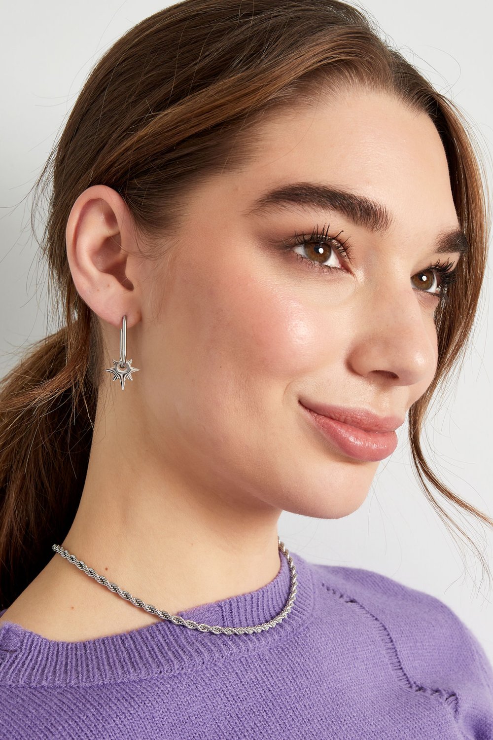 Elongated earrings with star - Silver Color color h5Picture2