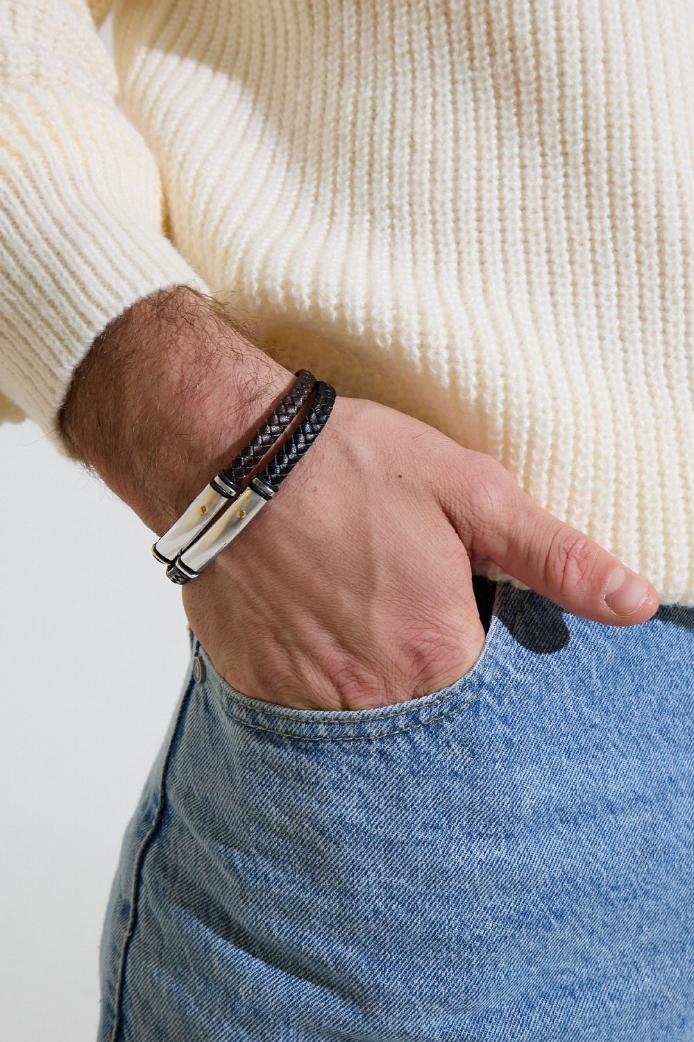 Pulsera de hombre trenzada - plata/negro Imagen5
