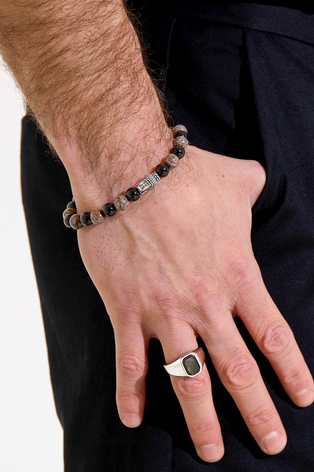 Men's bracelet beaded buddha details - gray h5Picture2