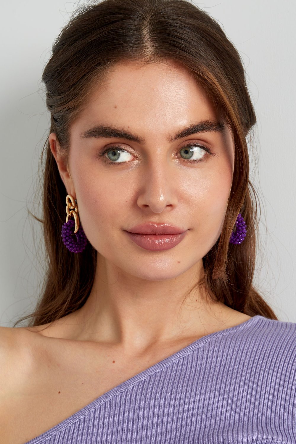 Doppelter Ohrring mit Perlen – Fuchsia h5Bild2
