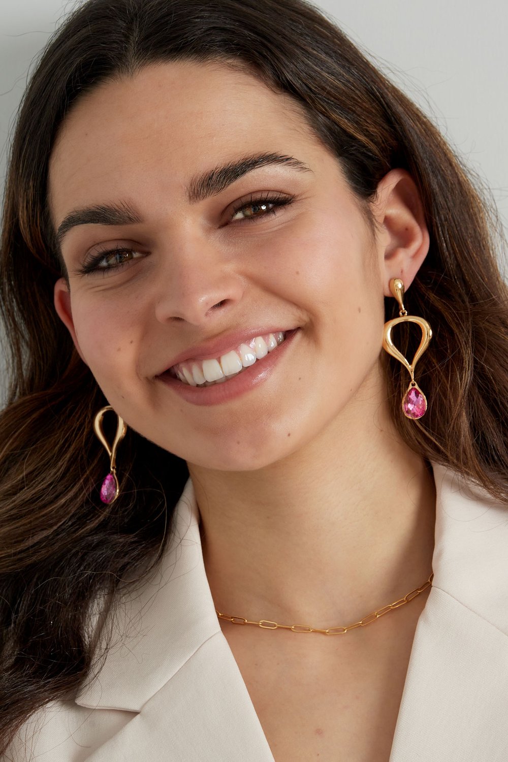 classic earring with colored pendant - pink,  h5Picture2