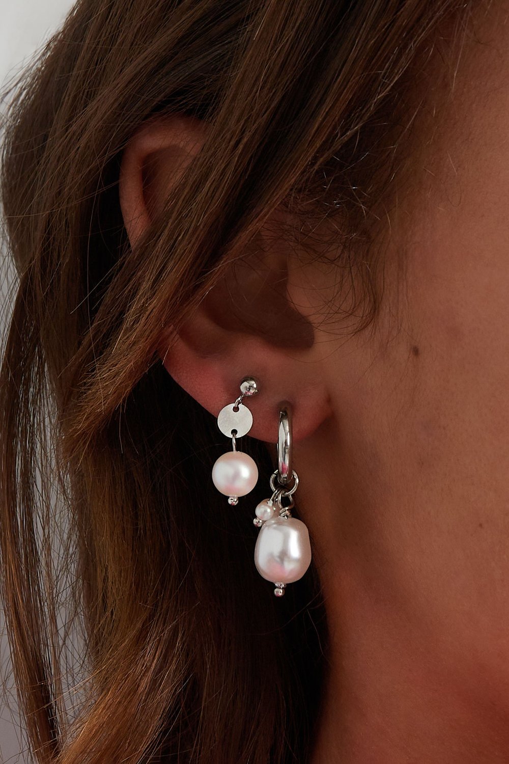 Earring with small pearl pendant - Silver Color color h5Picture3