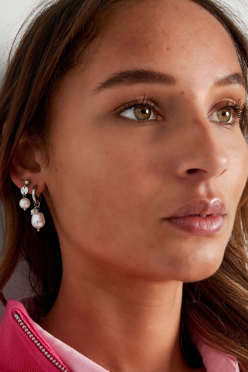 Earring with small pearl pendant - Silver Color color h5Picture4