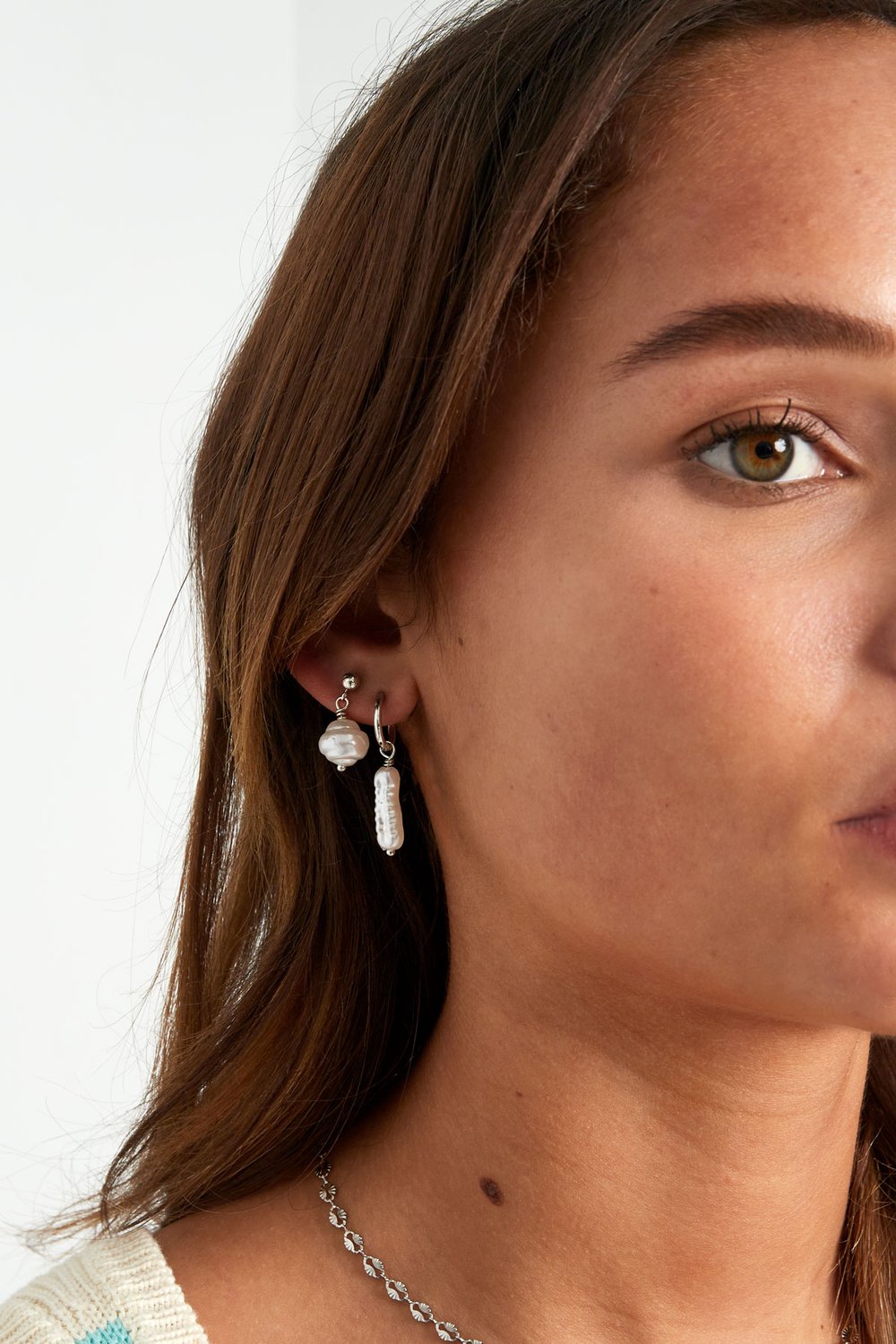 Earrings elongated pearl - Silver Color color h5Picture4