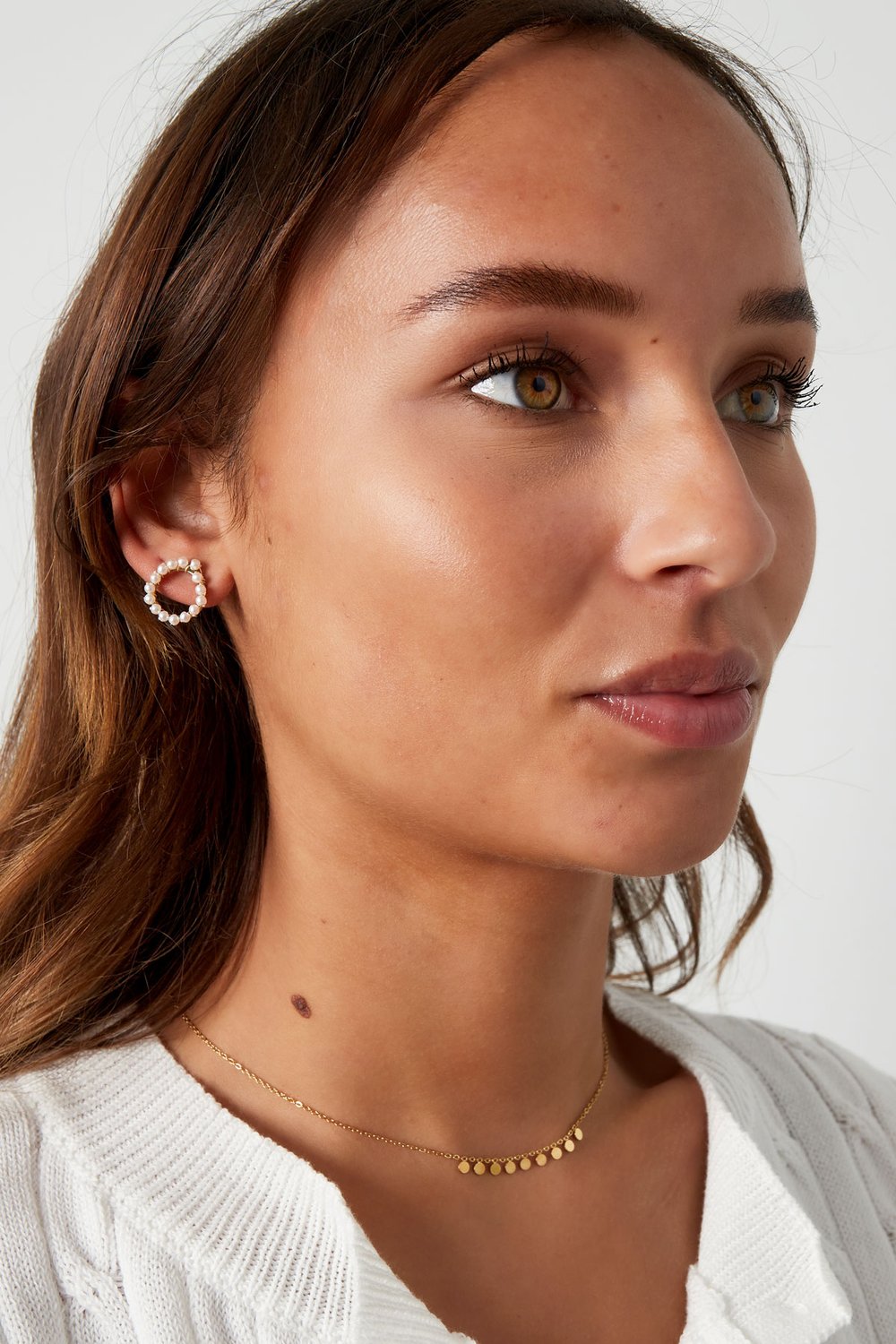 Round earring with pearls - Silver Color color Picture4