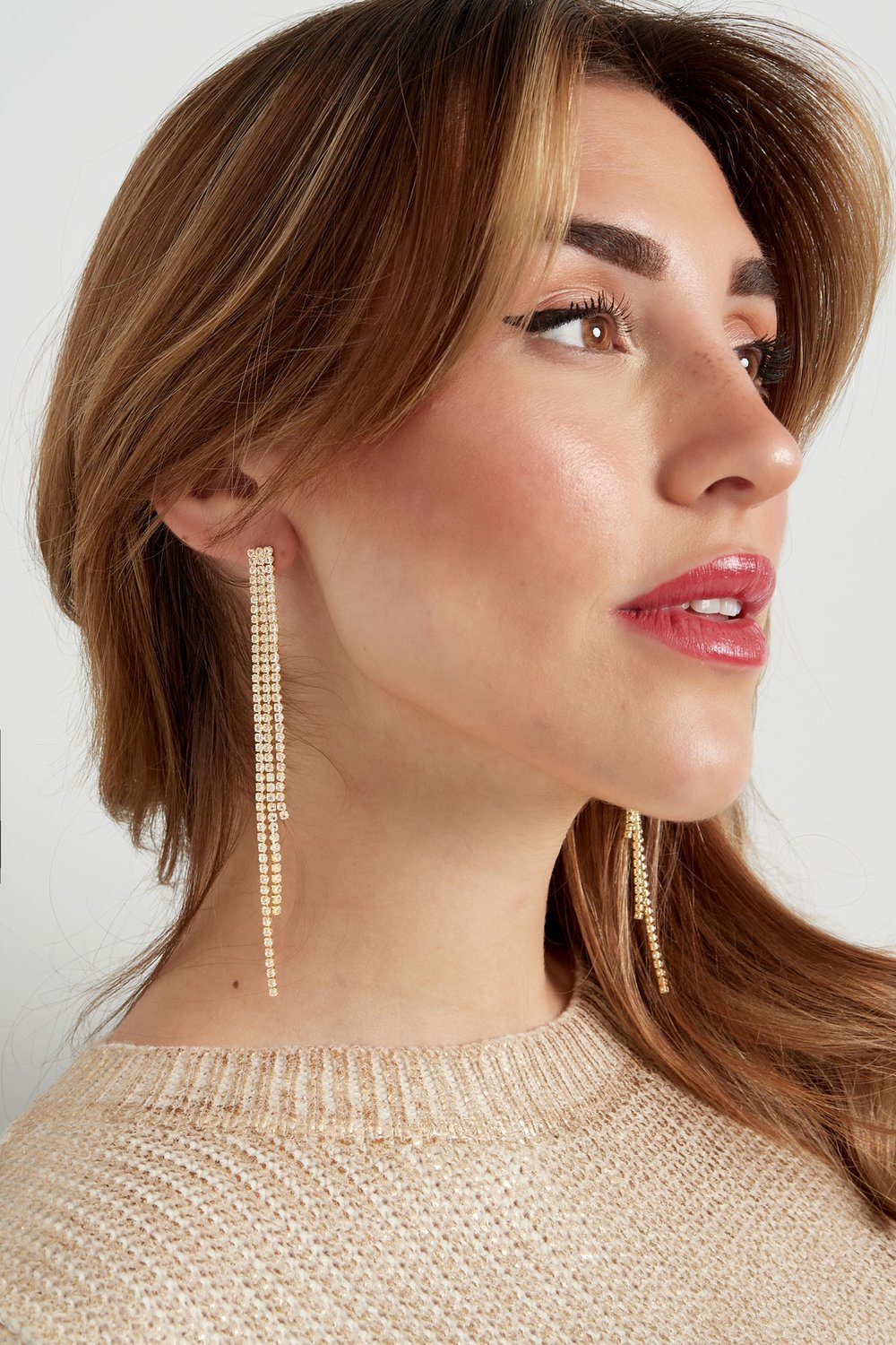 Ohrringe glitzerndes Glamour-Goldfarbe – Zirkon-Kupfer h5Bild4