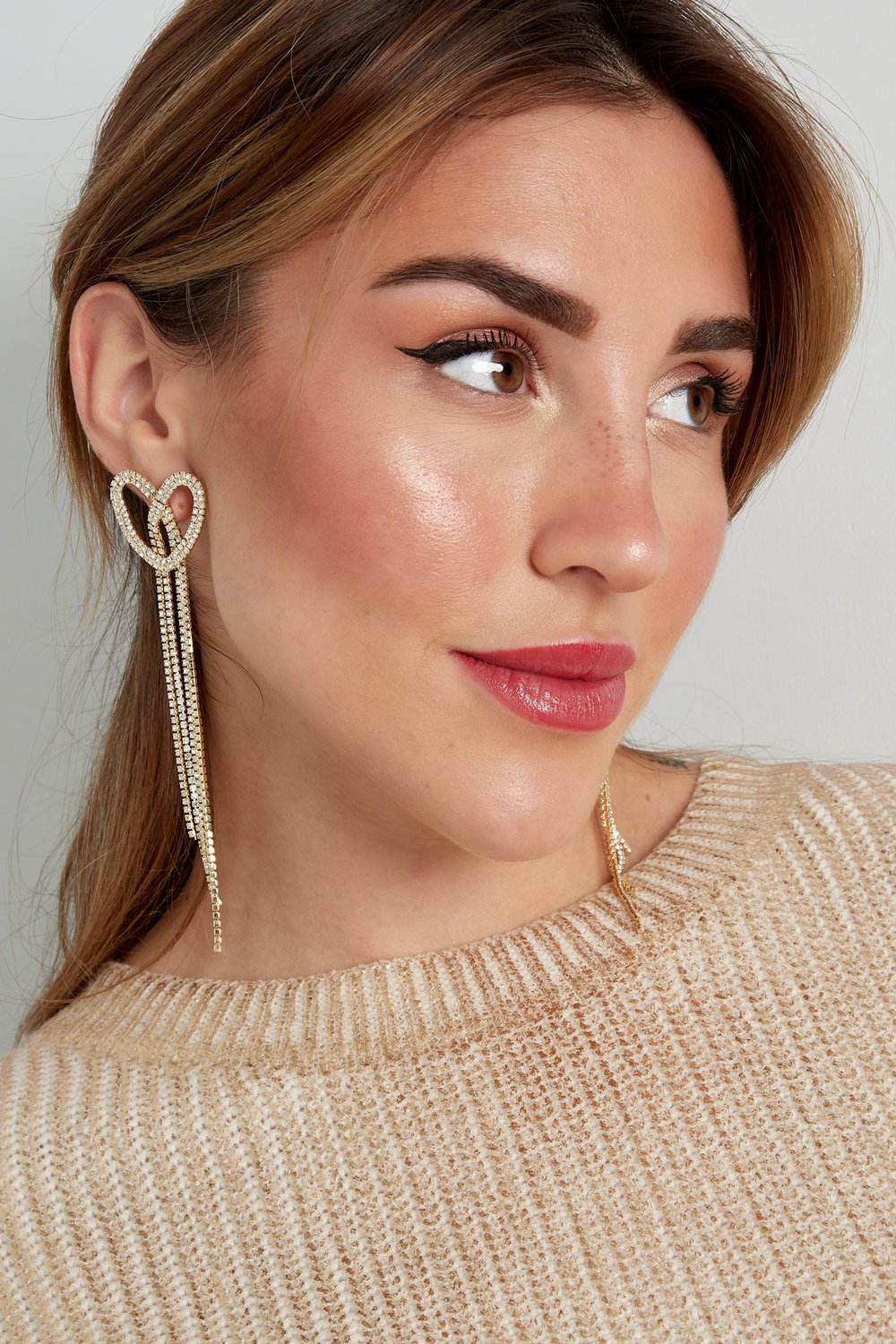 Earrings sparkly heart Gold Color - zircon copper h5Picture4