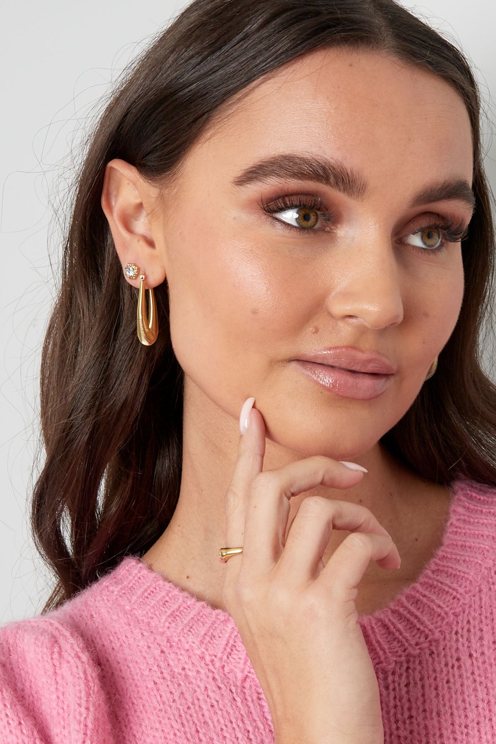 Structured and diamond studs - Silver Color color h5Picture4