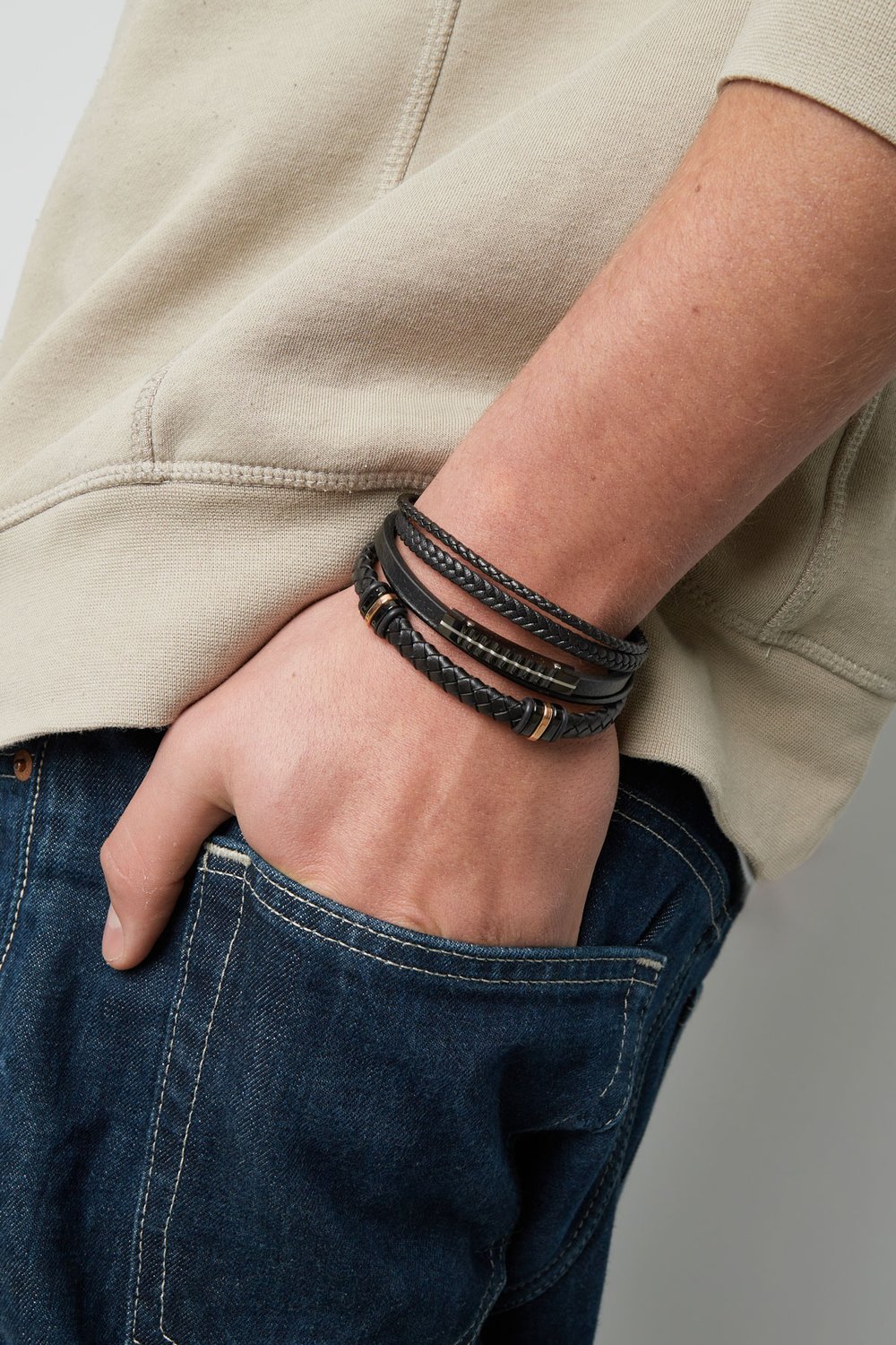 Bracciale da uomo intrecciato con anelli Colore oro/neri h5Immagine2
