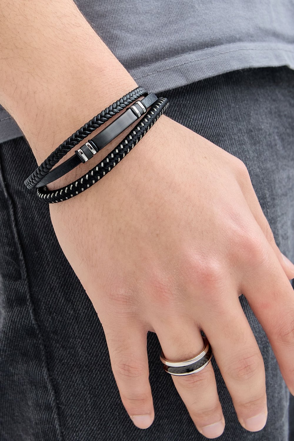 Casual double braided men's bracelet - black/blue  h5Picture2