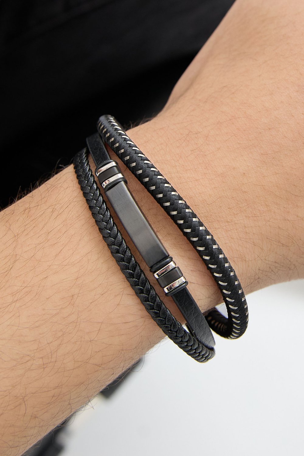 Casual double braided men's bracelet - black/blue  h5Picture3