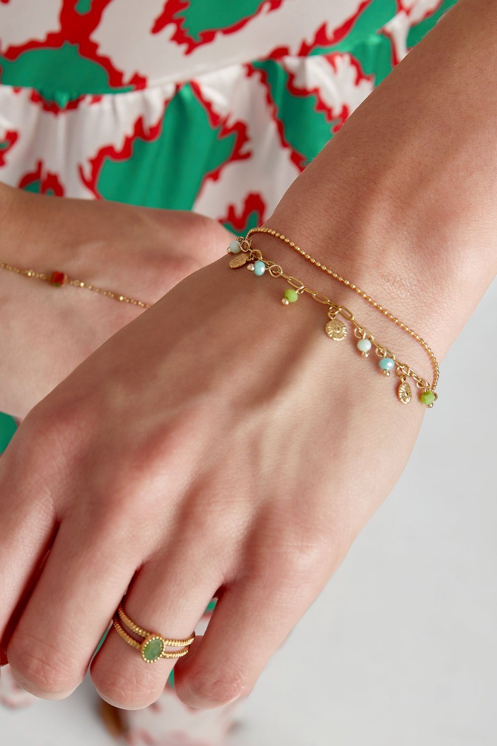 Bracelet with coins and beads - pink/Gold color h5Picture2