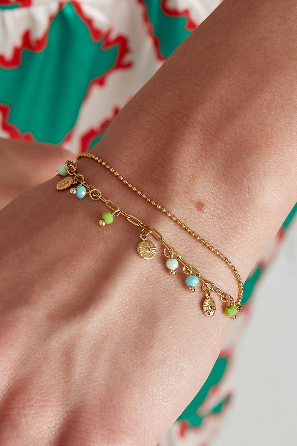 Bracelet with coins and beads - pink/Gold color h5Picture3