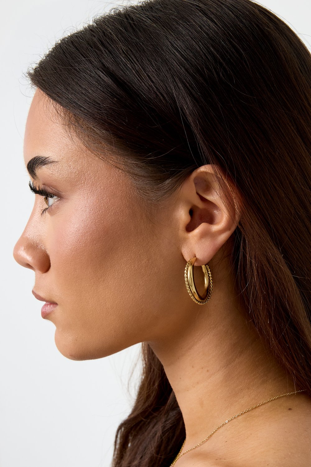 Bükme detaylı çift halkalı küpeler h5Resim4