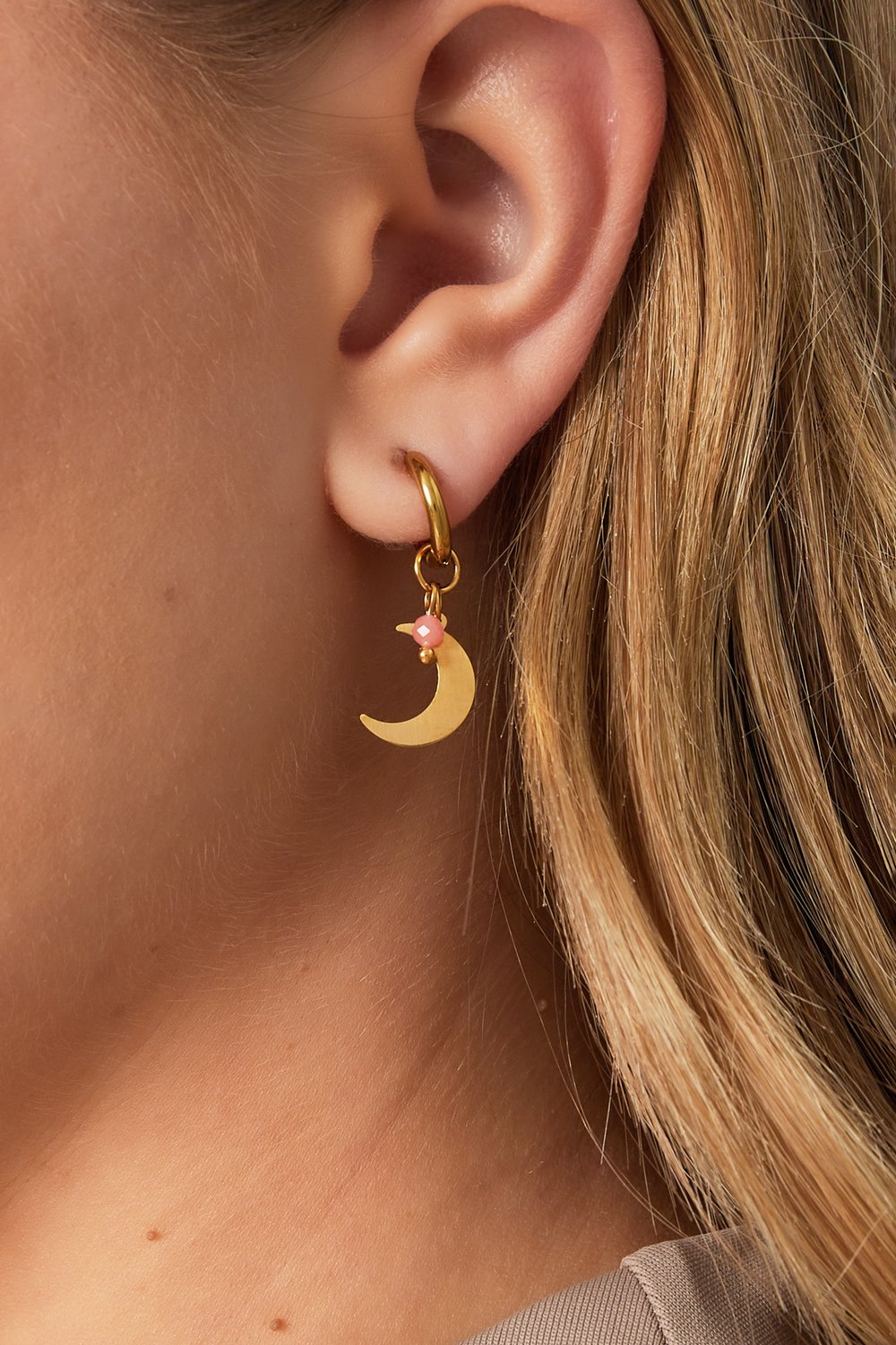 Earrings with moon charm and coloured bead Picture2