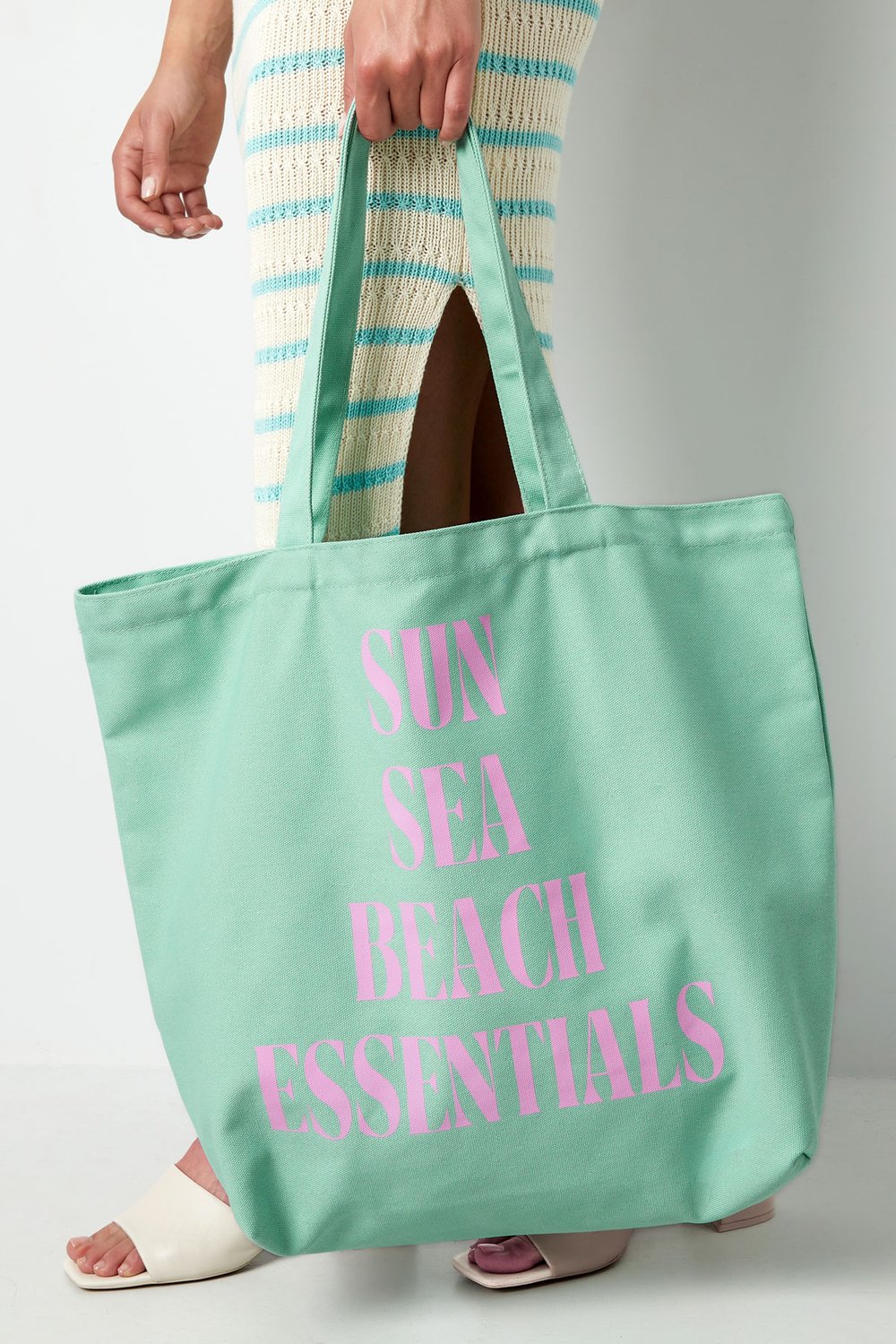 Borsa shopper da spiaggia in tela - verde rosa Immagine2