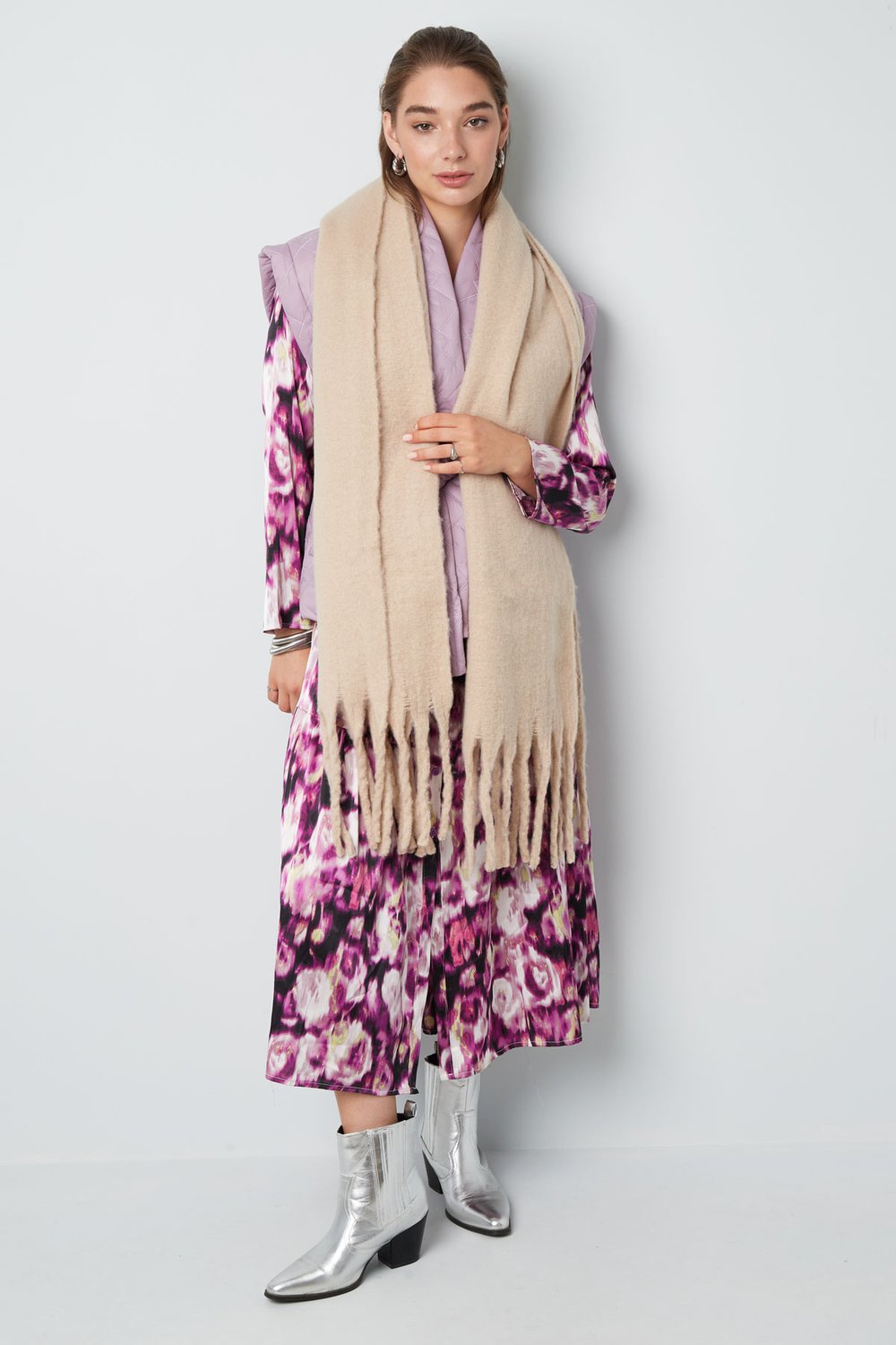 Warm winter scarf solid color brown Polyester Picture8