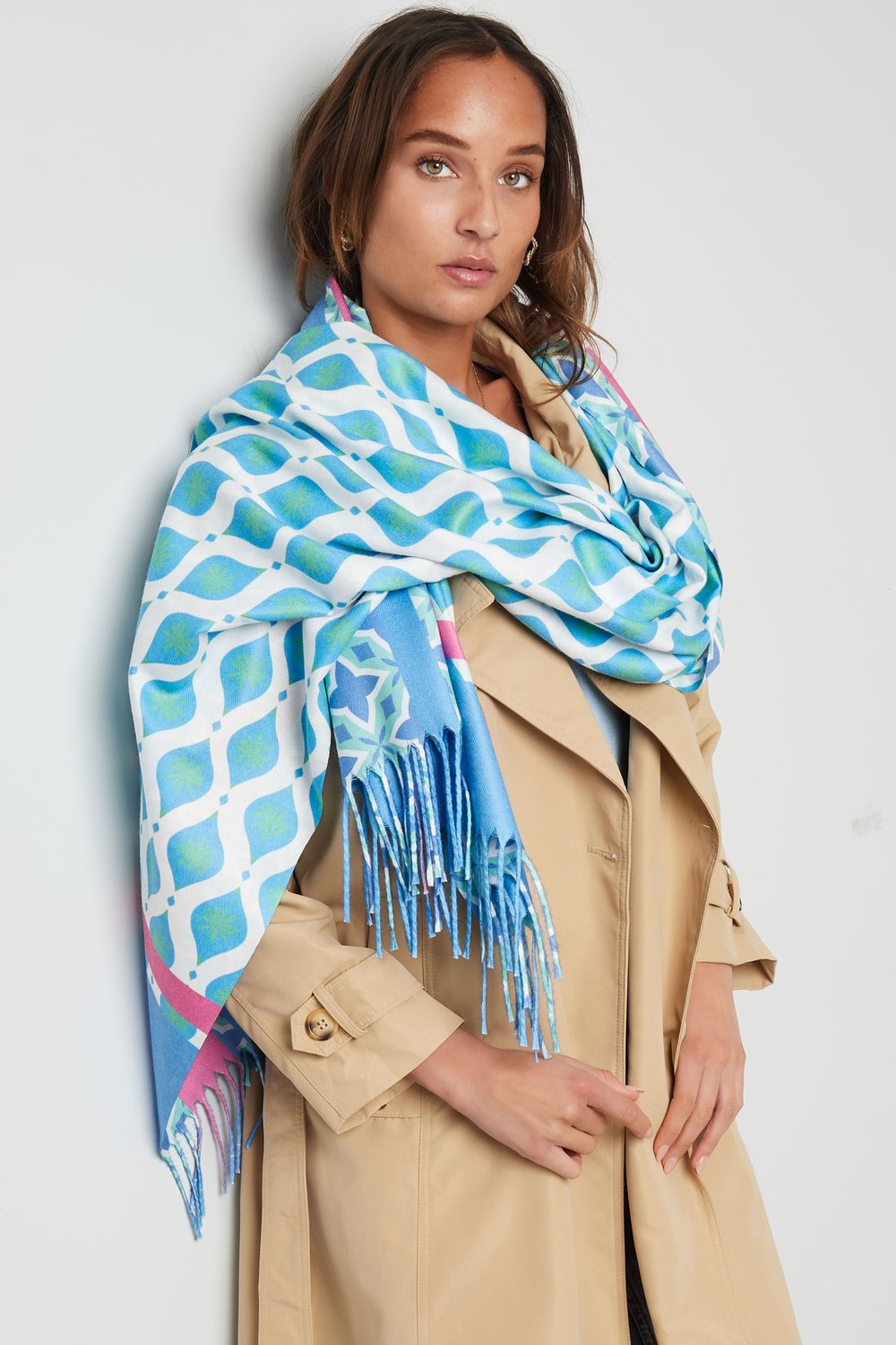 Bufanda con estampado de colores - azul-verde Imagen3