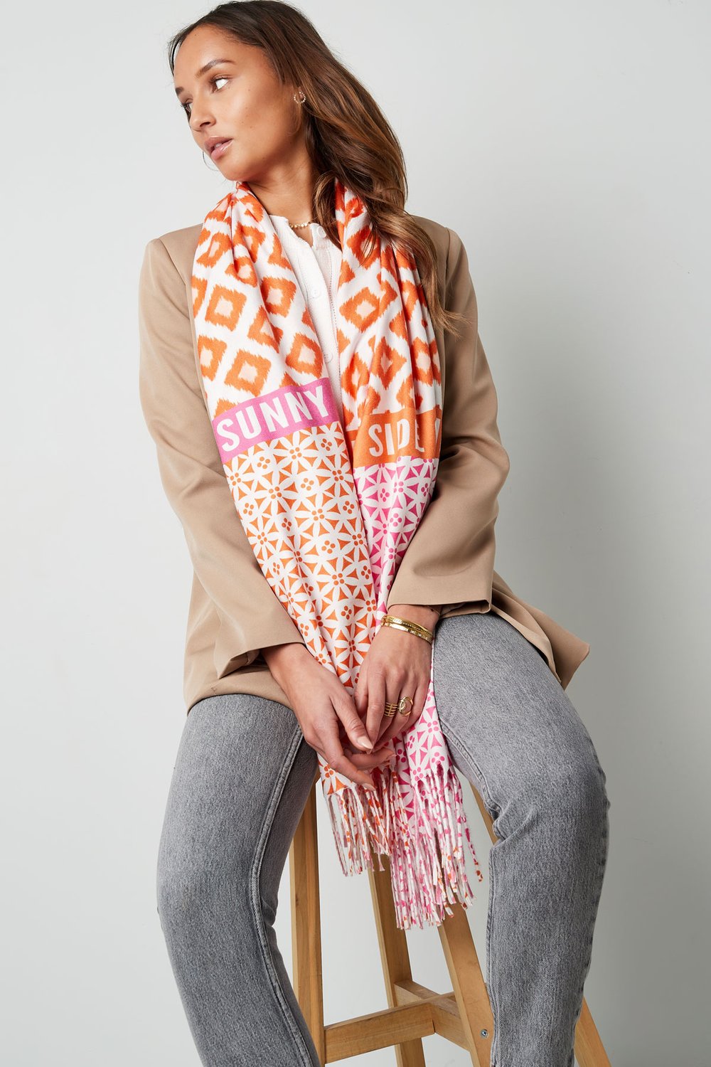 foulard motif fleurs - orange-rose Image2