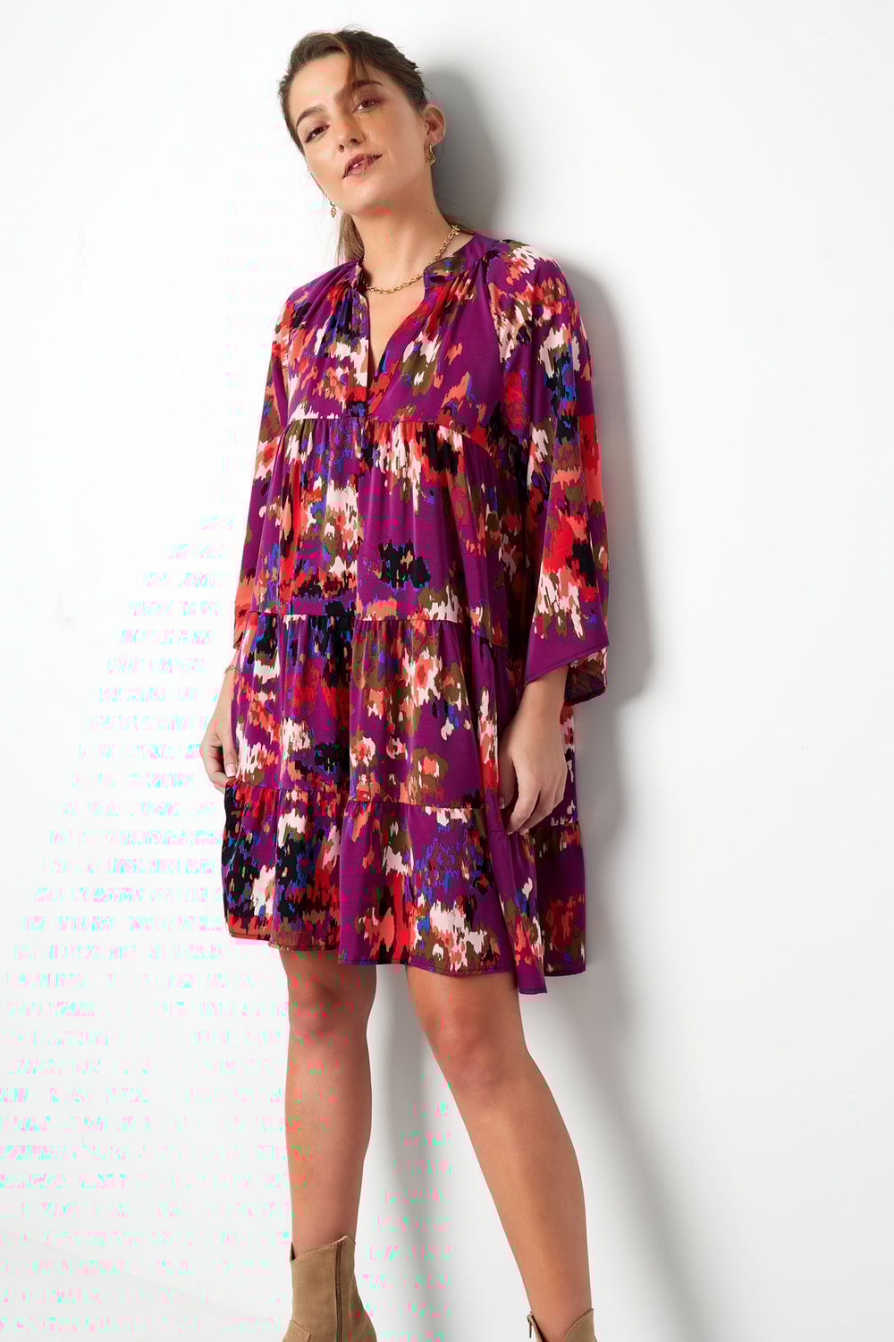 Dress three quarter sleeves print purple h5Picture4