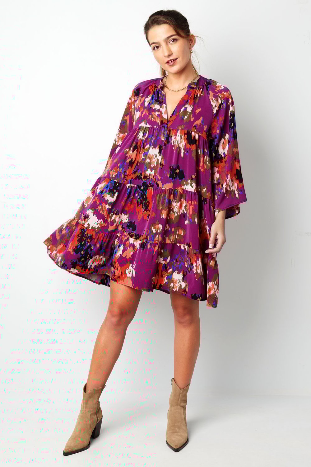 Dress three quarter sleeves print purple h5Picture2