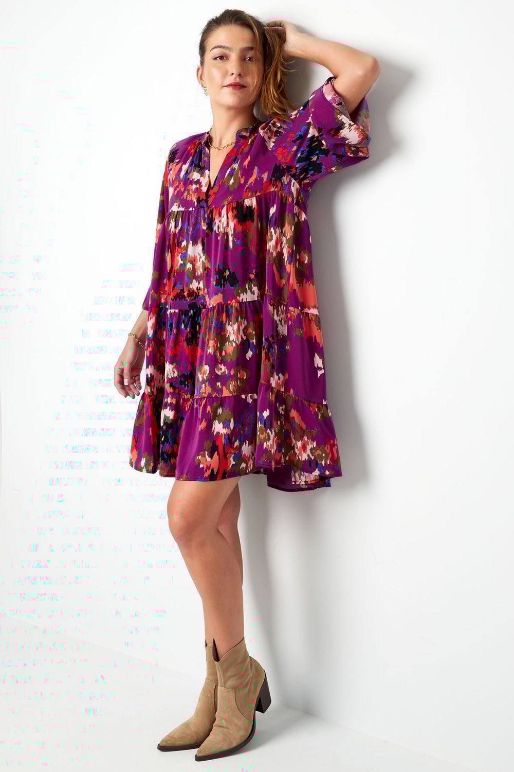 Dress three quarter sleeves print purple h5Picture6