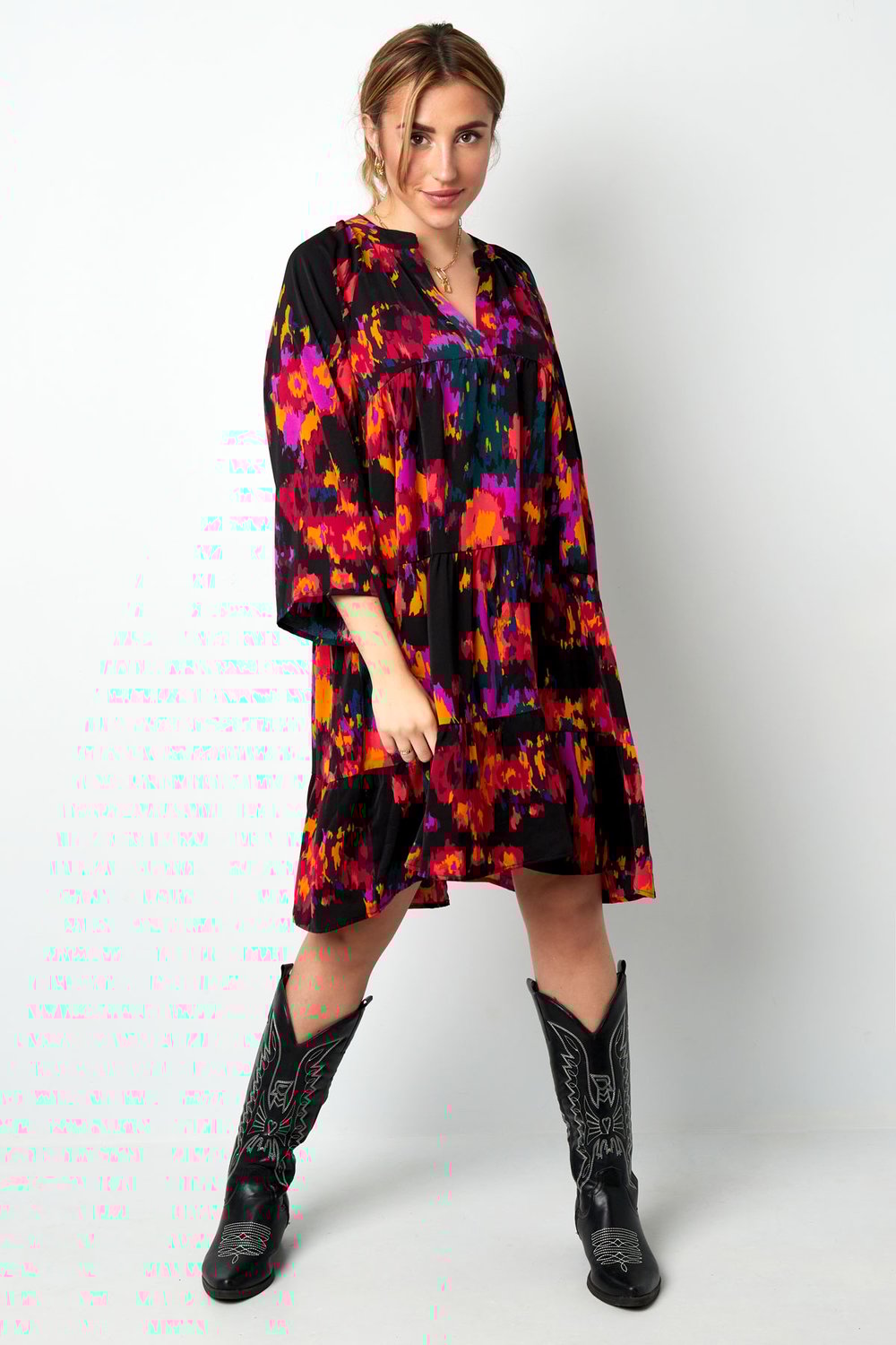 Dress three quarter sleeves print purple h5Picture7