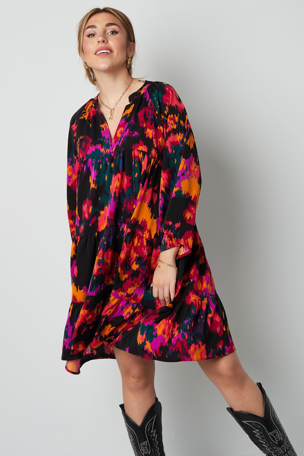 Dress three quarter sleeves print purple h5Picture3