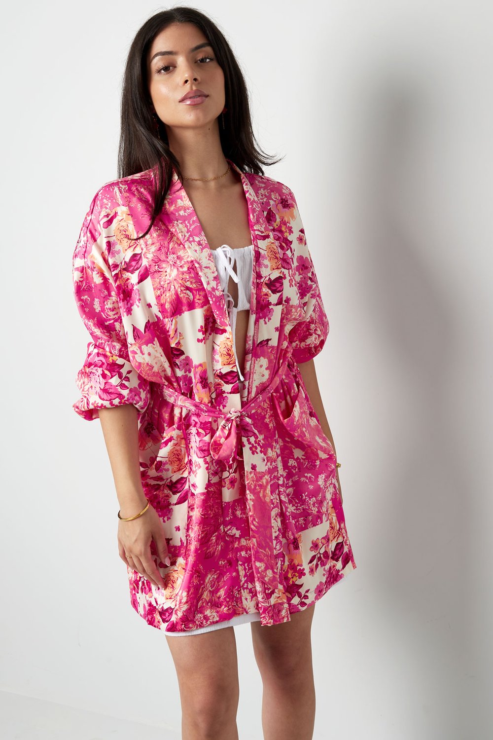 Korte kimono groene bloemen - multi Afbeelding5