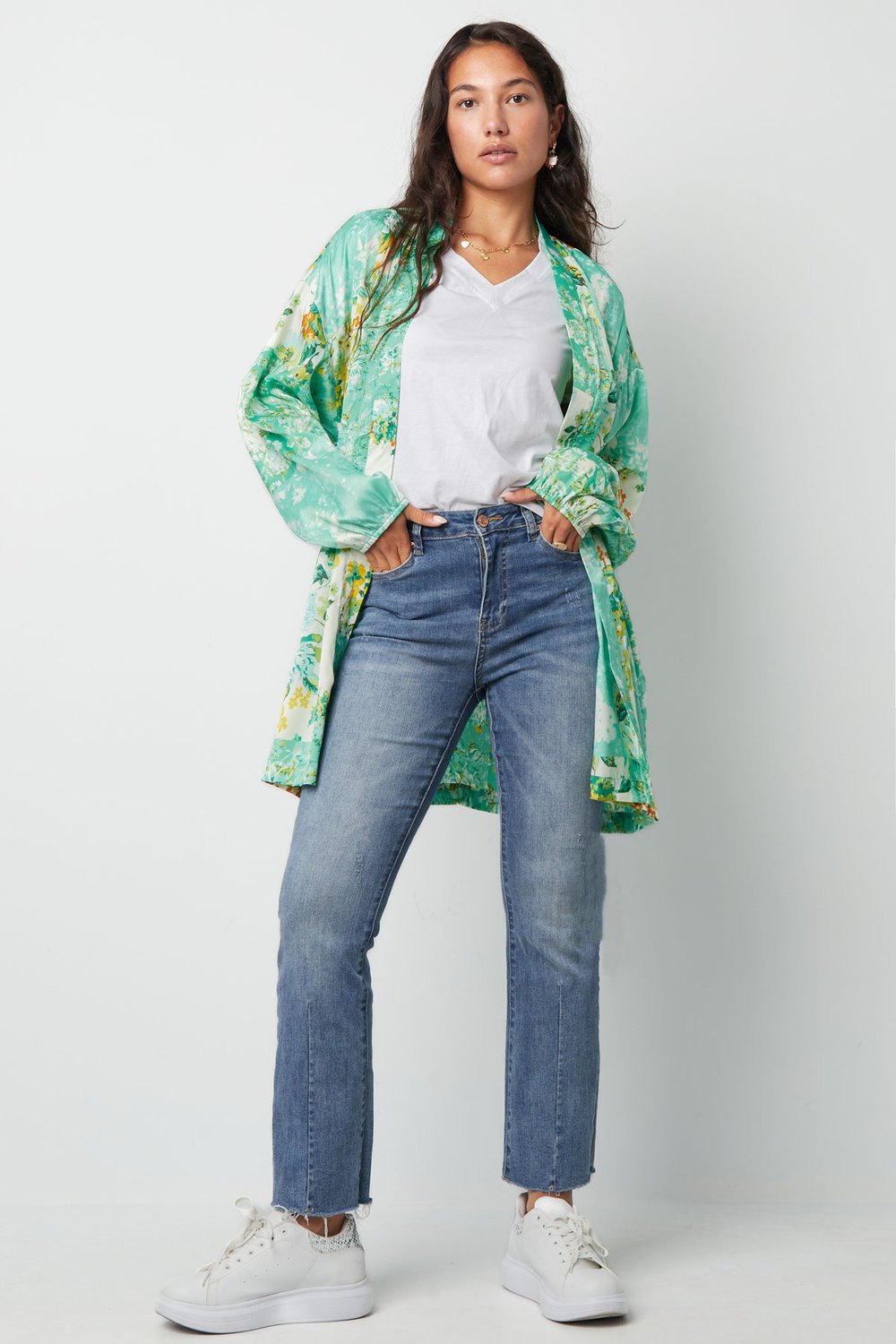 Korte kimono groene bloemen - multi Afbeelding4