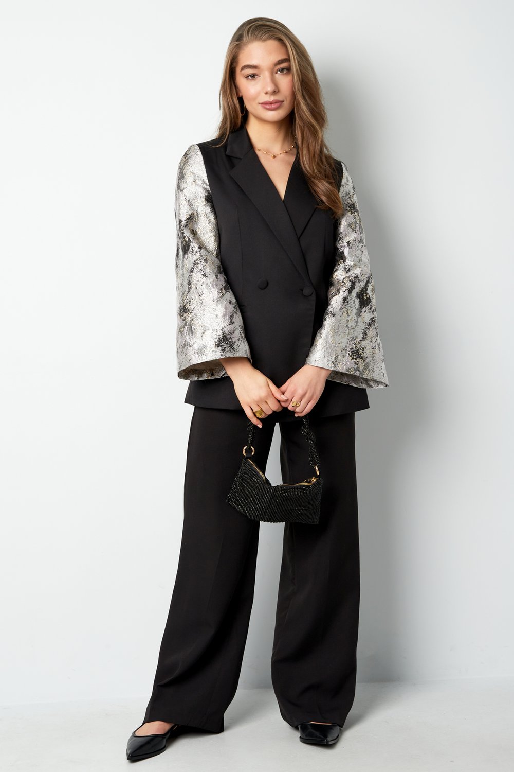 Black blazer with jacquard sleeves Picture6