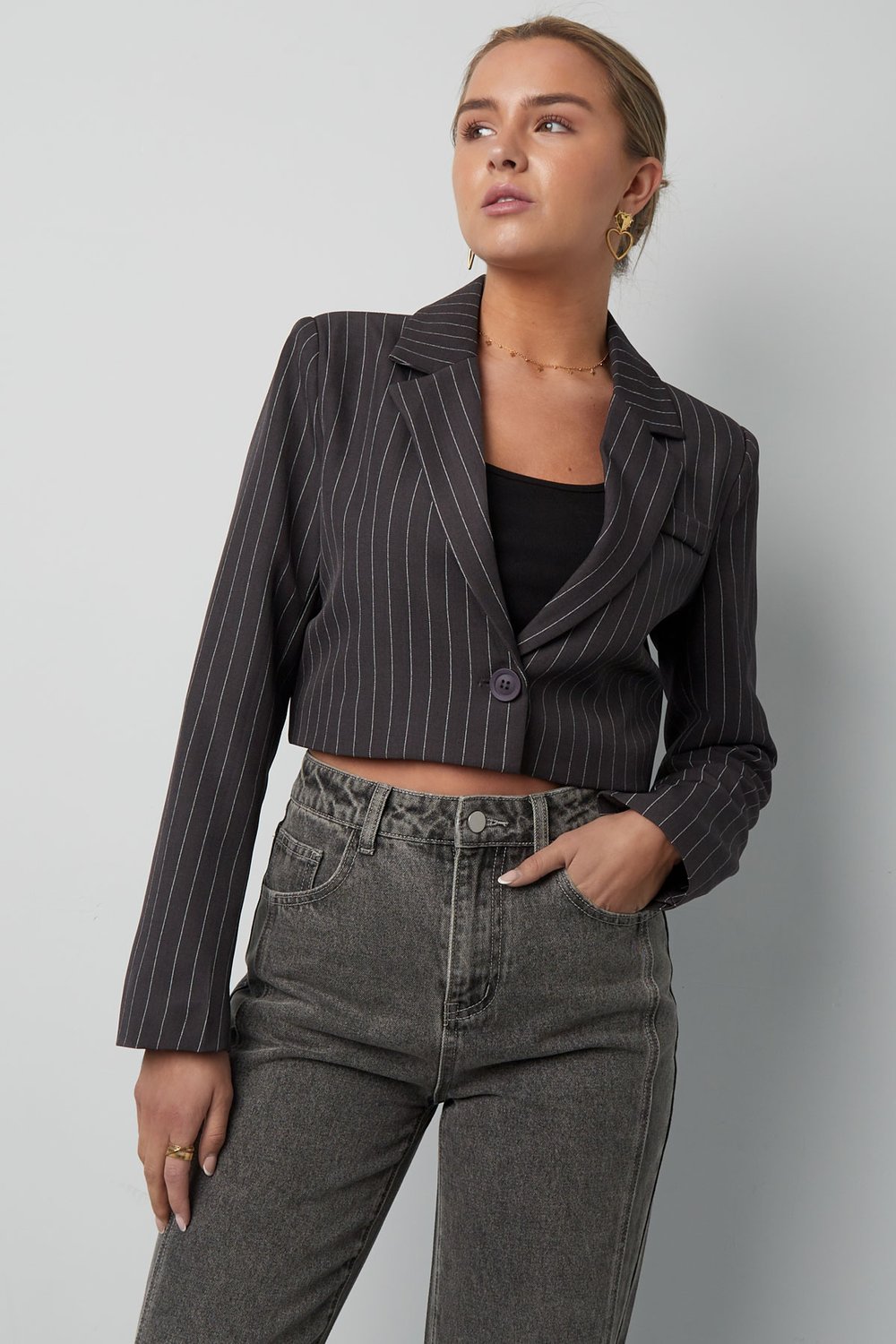 Pinstripe Cropped Blazer Picture2