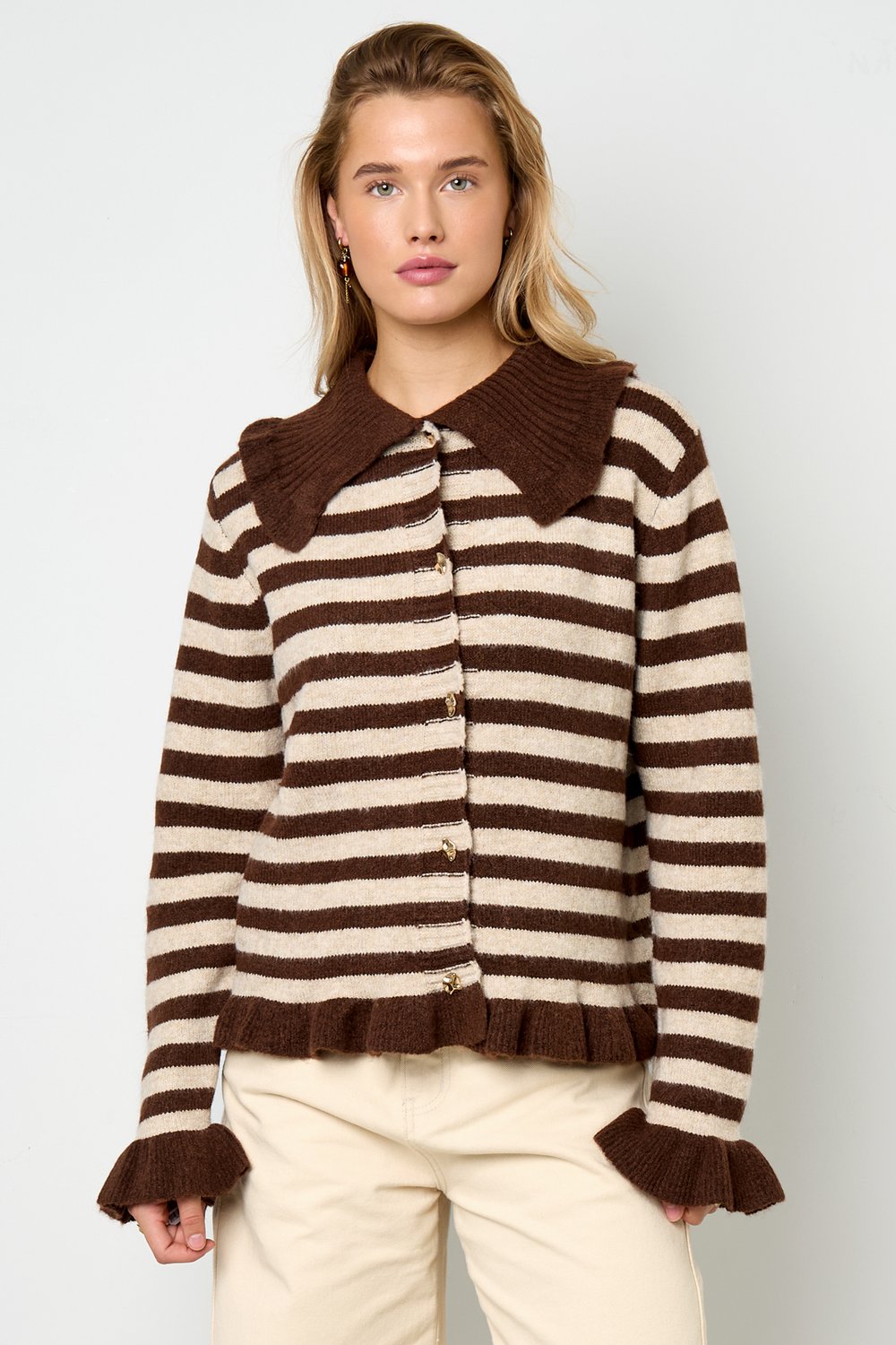 Polyester fiber (polyester) Knit cardigan Stripes Casual Fall/Winter  Clothes Picture6