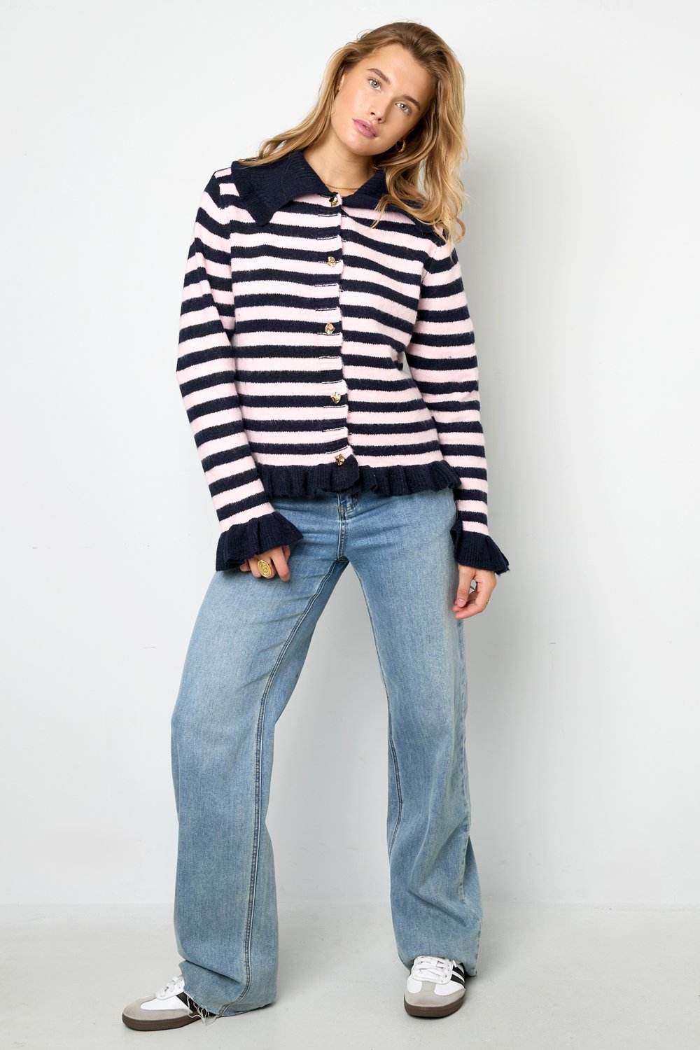 Polyester fiber (polyester) Knit cardigan Stripes Casual Fall/Winter  Clothes Picture7
