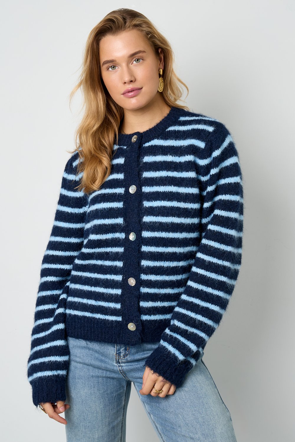 Polyester fiber (polyester) Knit cardigan Stripes Casual Fall/Winter  Clothes Picture7