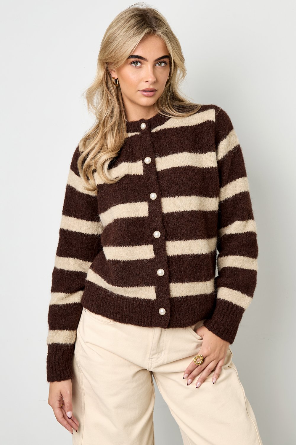 Polyester fiber (polyester) Knit cardigan Stripes Casual Fall/Winter  Clothes Picture7