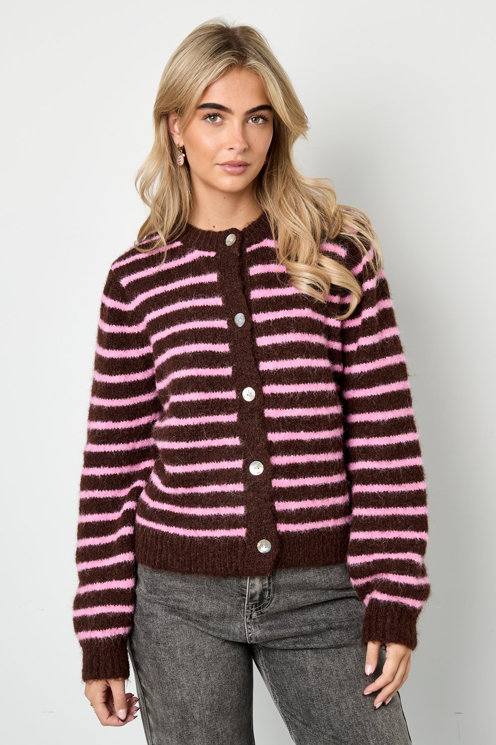 Polyester fiber (polyester) Knit cardigan Stripes Casual Fall/Winter  Clothes Picture4