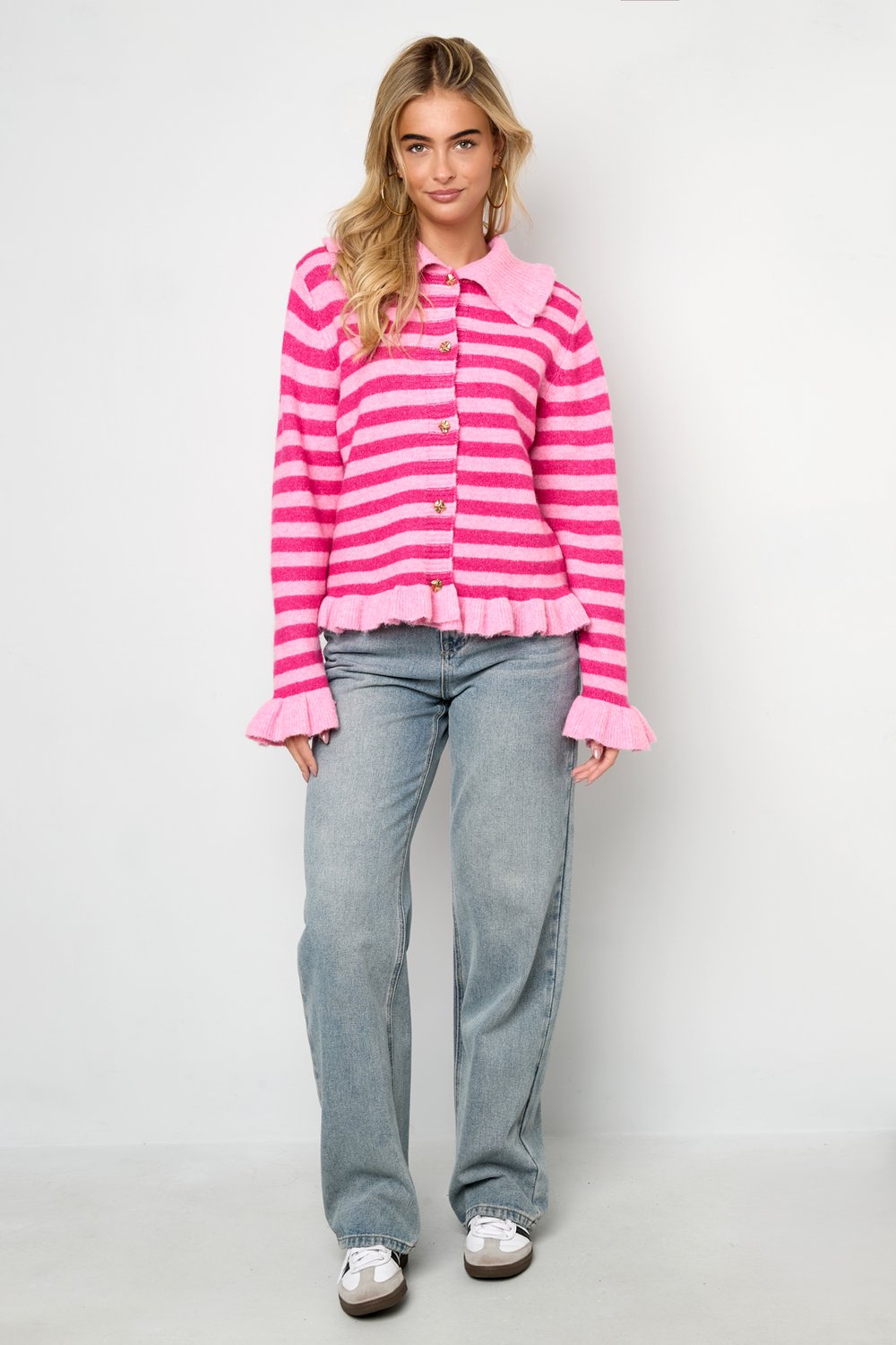 Knitted Polyester Fiber Women's Cardigan Casual Stripes Picture6