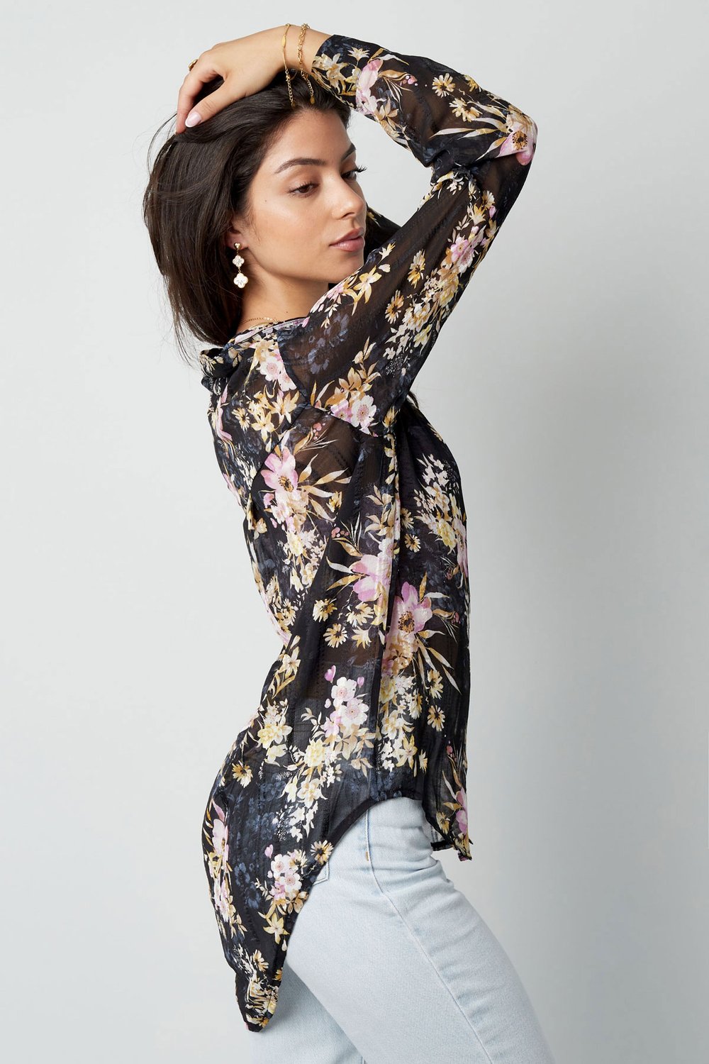 Blouse floral print brown purple Picture3