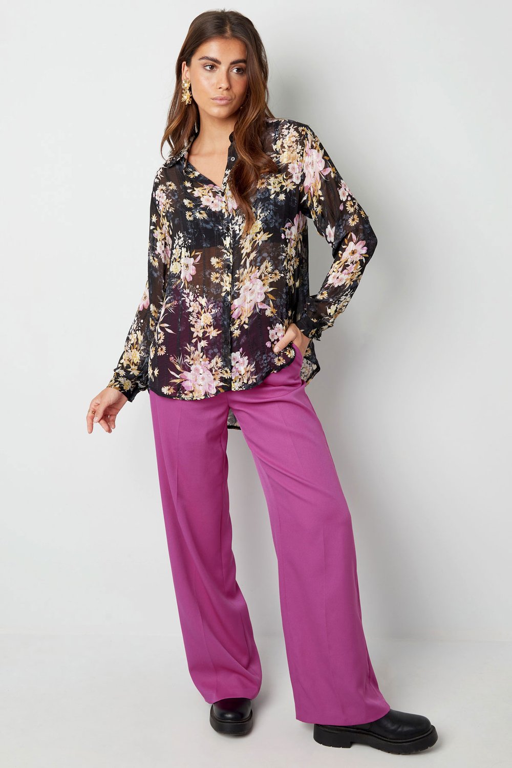 Blouse floral print brown purple Picture4