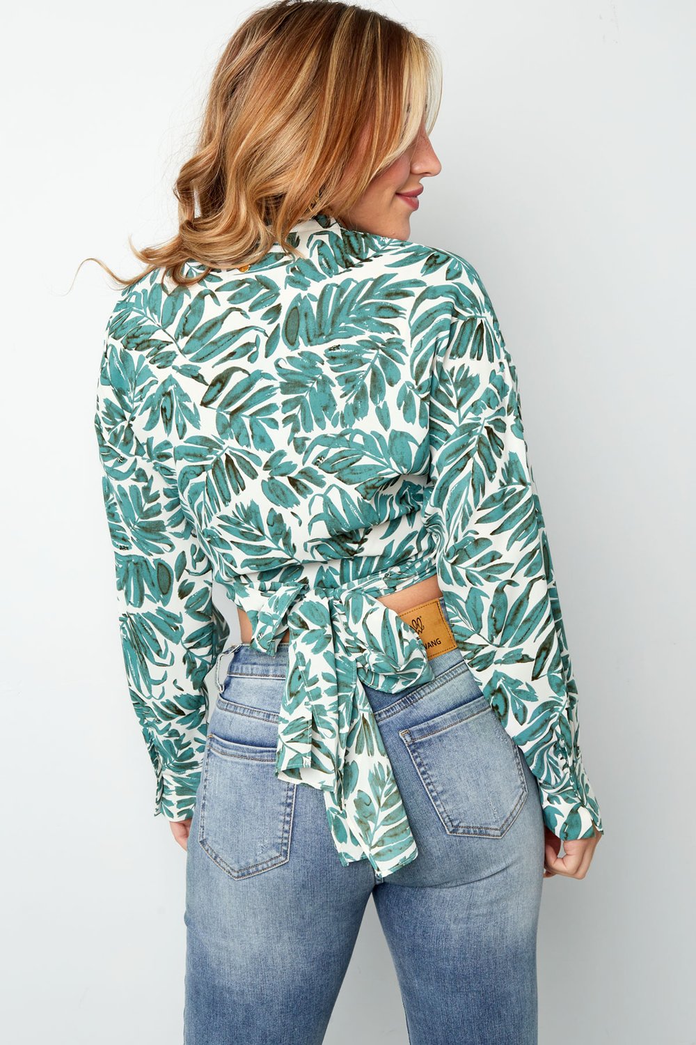Wrap blouse leaf print green h5Picture8