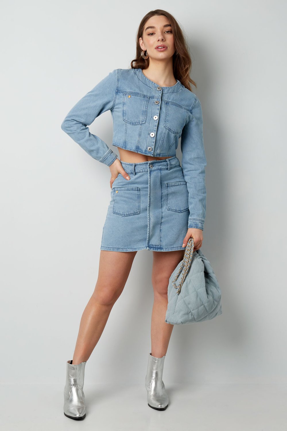 Gonna in denim con tasche - grigia h5Immagine4