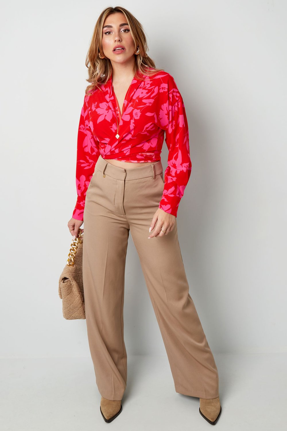 Wickelbluse Blumendruck rosa rot h5Bild4